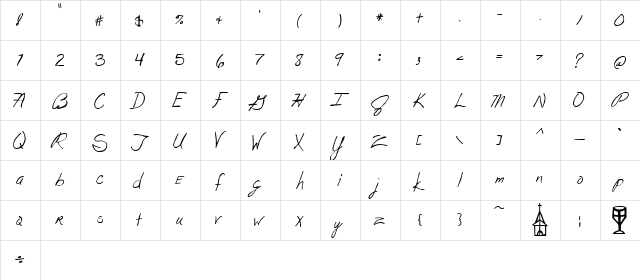 Joe Regular  glyph index