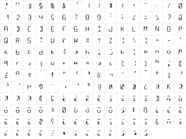 Segment16A Bold  glyph index