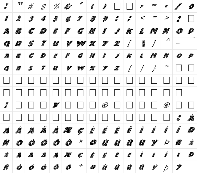 FZ JAZZY 24 CRACKED ITALIC Normal  glyph index
