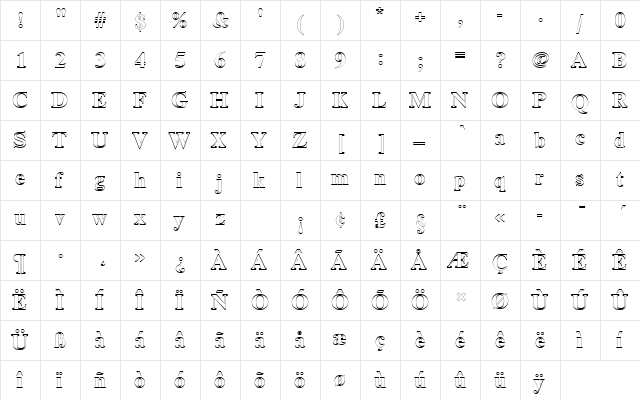 NimbusRomDBolOu1 Regular  glyph index