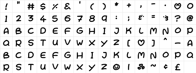 Cutesy Kisses Regular  glyph index