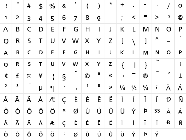 FrontPageSmc Regular  glyph index