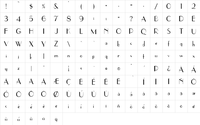 Mitchell Regular  glyph index