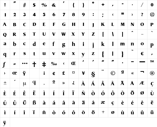 Dragon-ExtraBold Regular  glyph index