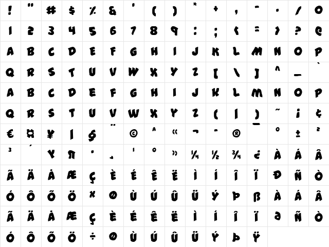 #44 Font Regular  glyph index