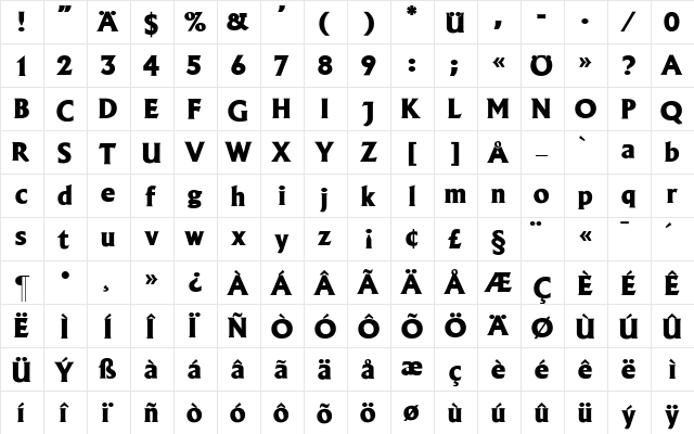 AlbertusSH ExtraBold  glyph index