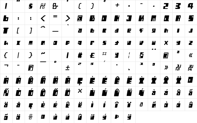 Orthotopes Regular  glyph index