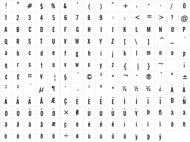 Eng Gothic Normal  glyph index