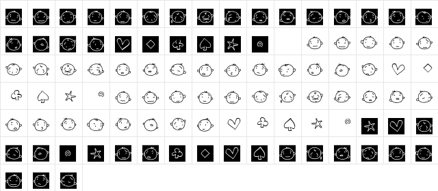 20faces Regular  glyph index