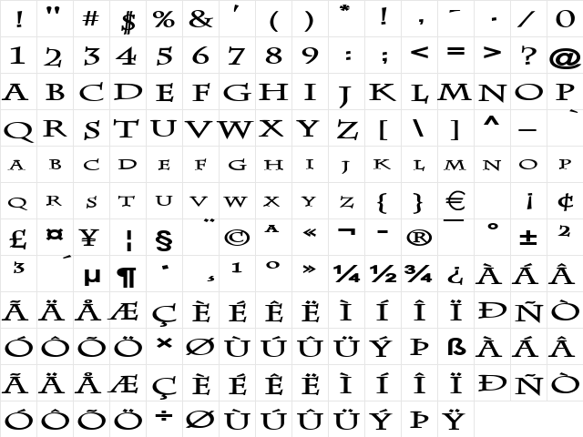 ChazExtended Bold  glyph index