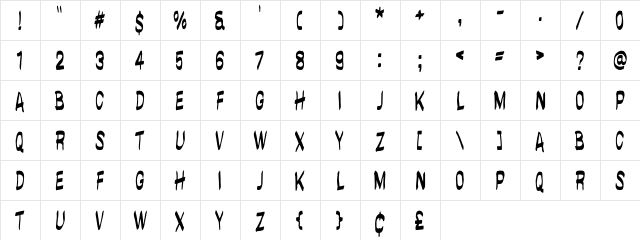 brushwall regular Regular  glyph index