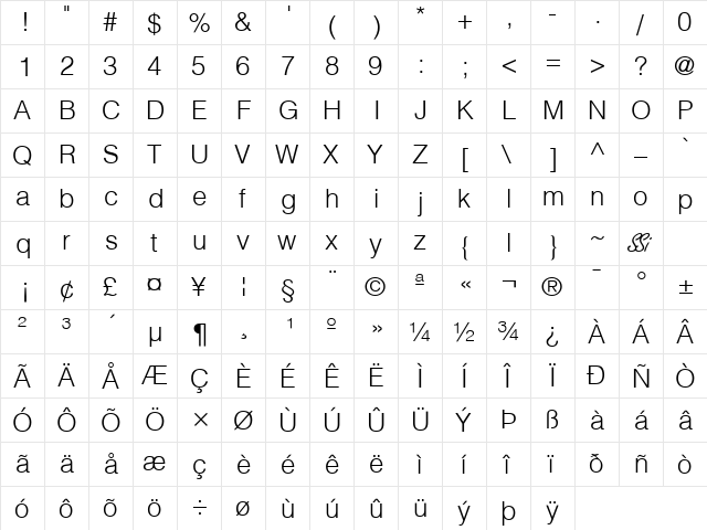 Context Light SSi Light  glyph index