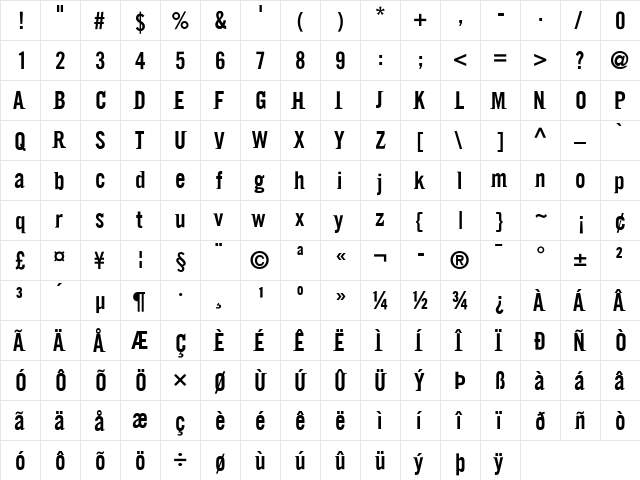 Serifedsans Medium  glyph index