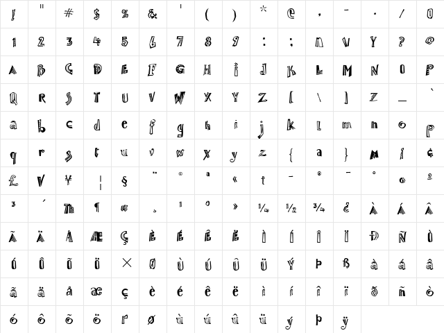 Jambalaya ITC Bold  glyph index