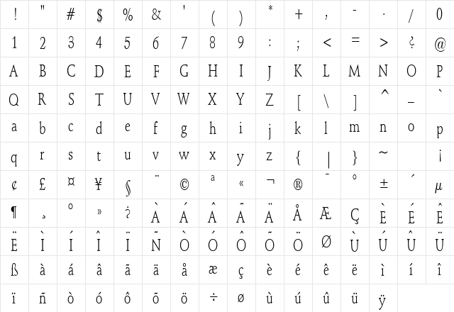 Schroeder Condensed Normal  glyph index
