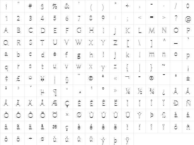 Linux Biolinum Outline Regular  glyph index