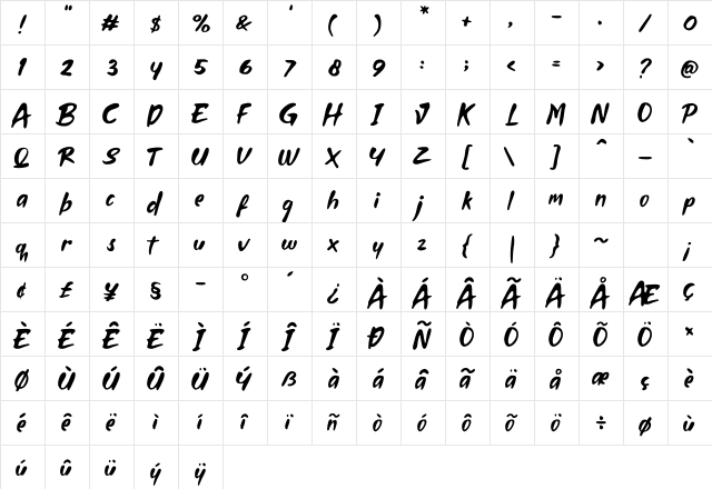 Fleepavlop Regular  glyph index