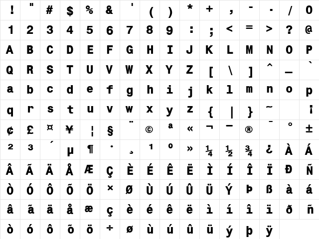 CorporateMonoExtraBold Regular  glyph index