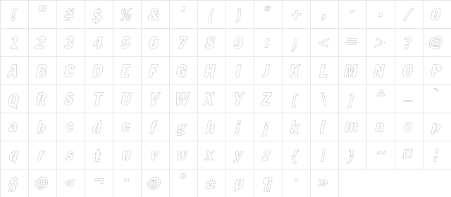 FagotCondOutlineC Italic  glyph index