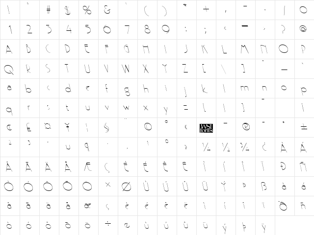 GatsbyBackslant Regular  glyph index