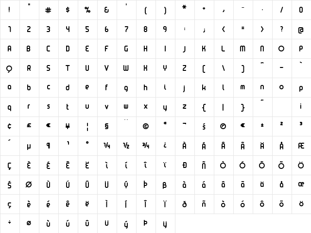 kazooregular Regular  glyph index