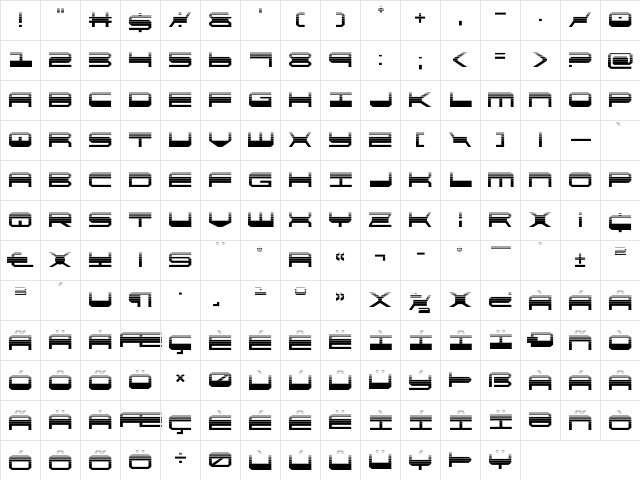 QuickGear Halftone Regular  glyph index