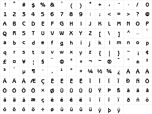 ITCBenguiatGothic Bold  glyph index