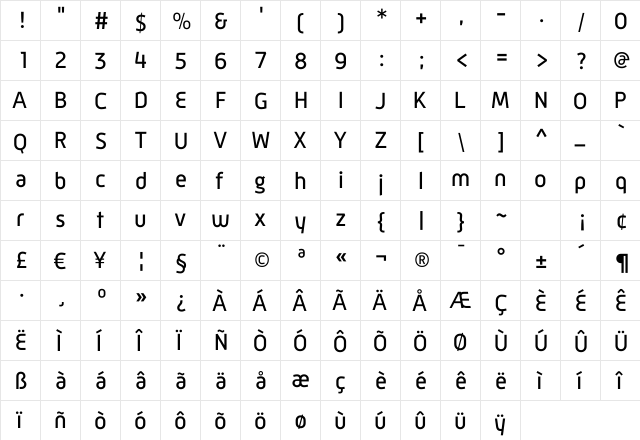 Mic 32Medium Regular  glyph index