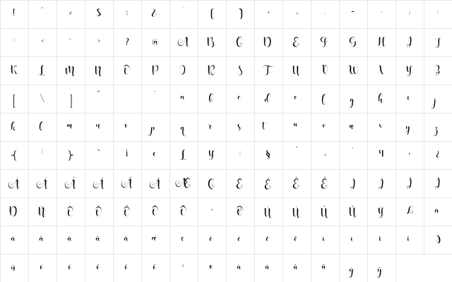 Shanhie Free Regular  glyph index