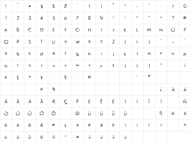 Guitar from Tree Regular  glyph index