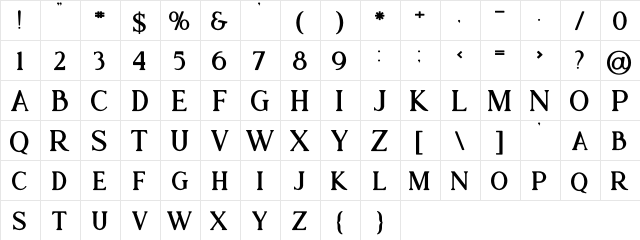Atari Bold Bold  glyph index