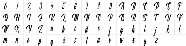 Aquilland Regular  glyph index