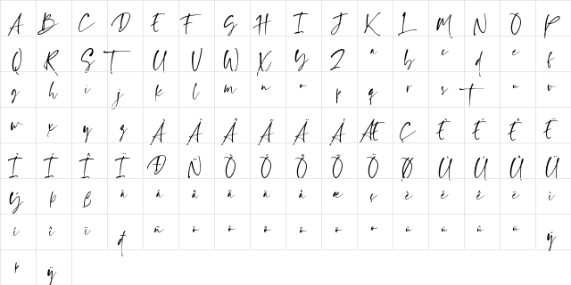 Ragland Regular  glyph index