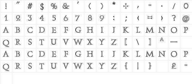 Delfin Regular  glyph index