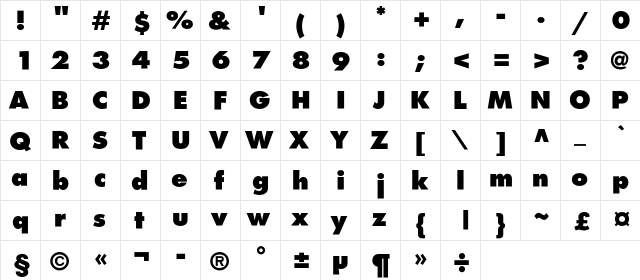 AGFatumExtraBoldC Regular  glyph index