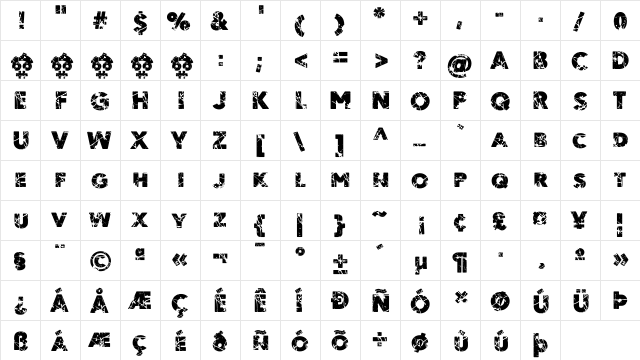 Ordeal Eroded Regular  glyph index