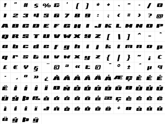 Sneakers Script UltraWide  glyph index