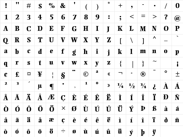 Ellington MT Std Extra Bold  glyph index