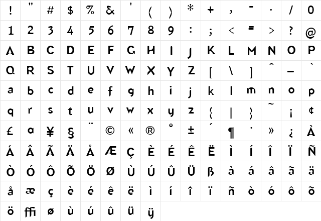 Blindfish Regular  glyph index