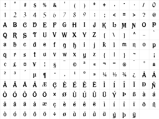 DarkGray50 Regular  glyph index