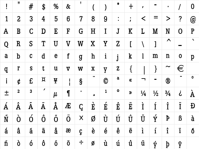 EggoCondensed Bold  glyph index