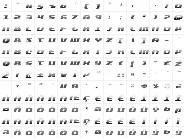 Quickening Gradient Italic Italic  glyph index