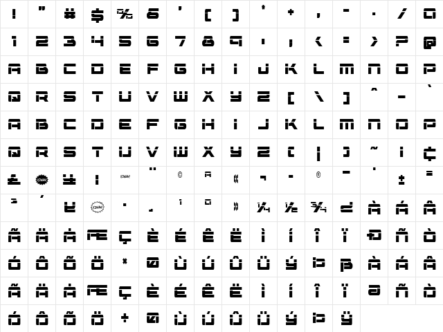 Vorpal Condensed Condensed  glyph index