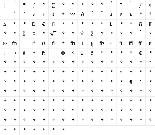 Ginger-LightExpert Regular  glyph index