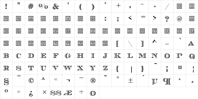 Chevalier Initials D Regular  glyph index