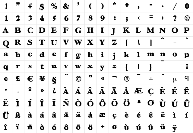 GascogneSerial-Heavy Regular  glyph index