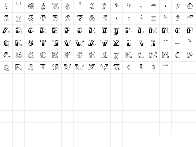 CK Black Tie Regular  glyph index