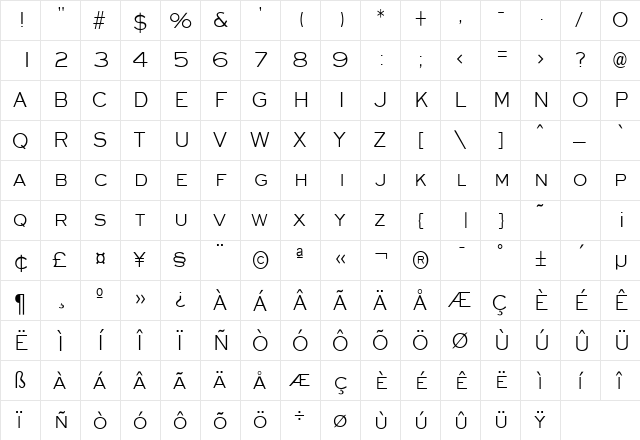 Eye glass Condensed Normal  glyph index