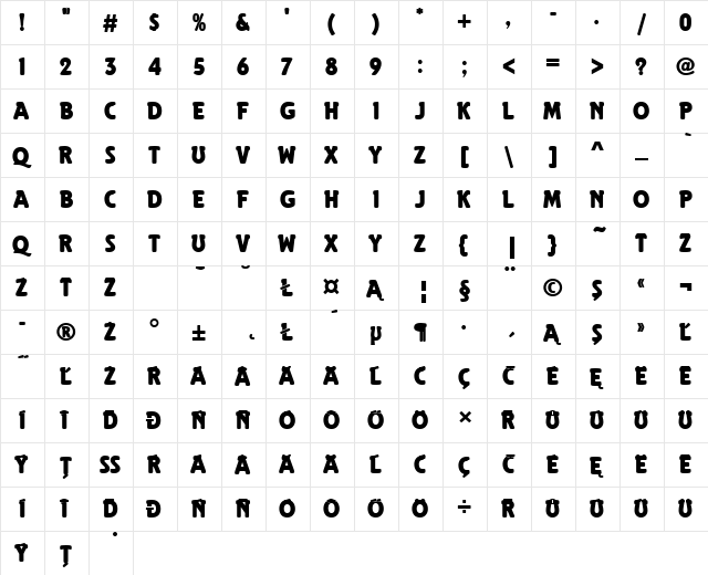 ElefontPEE Regular  glyph index
