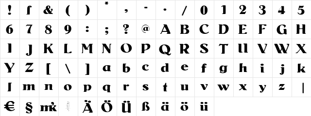 Senats-Antiqua Regular  glyph index